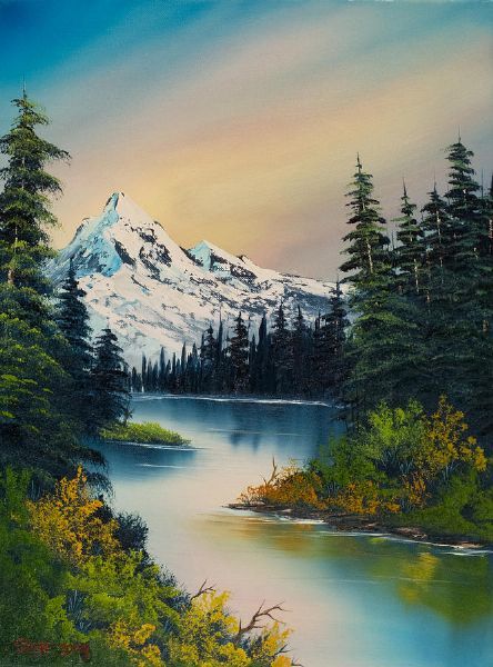 444x600 Bob Ross Peaceful Reflections Paintings Manzara - Bob Ross Original Painting Auction