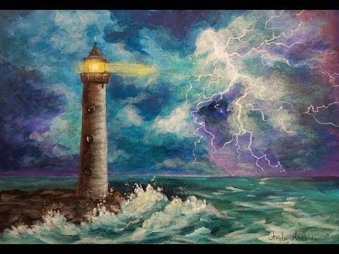 480x360 Paint Like Bob Ross With Acrylics! Lighthouse In A Thunderstorm - Bob Ross Original Painting Prints