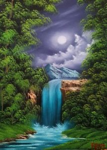 215x300 Bob Ross Style Original Oil Painting Moonlit Falls By Seller - Bob Ross Original Painting To Buy