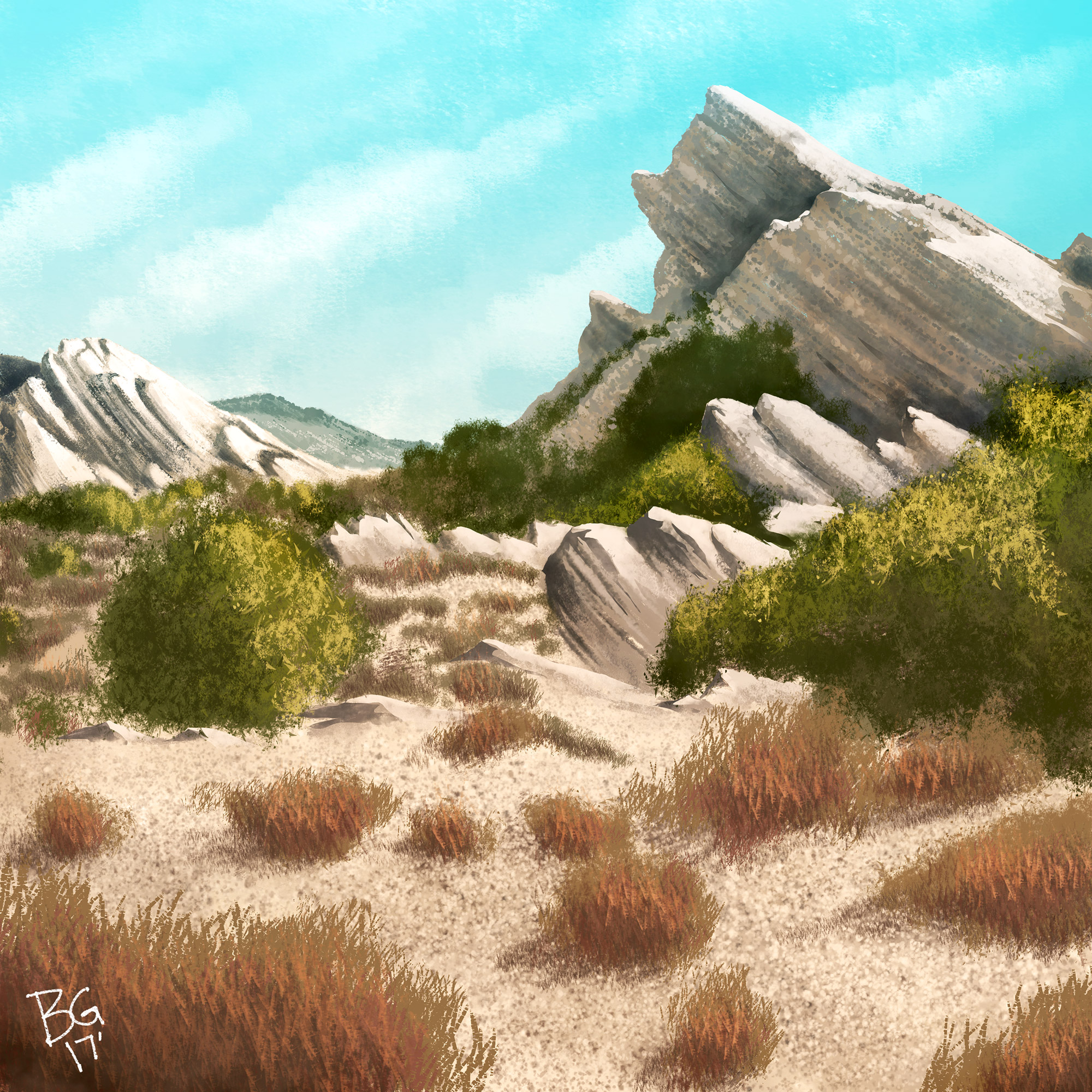 2000x2000 Vasquez Rocks, Digital Painting Bob Ross Style. Happytrees - Bob Ross Original Painting To Buy