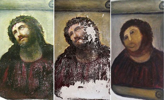 640x391 Botched Jesus Painting Restoration Is Really A Bob Ross Self Portrait - Bob Ross Painting Portrait