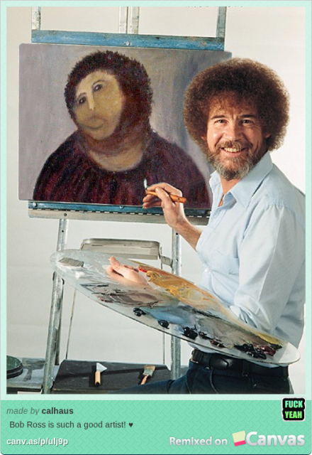 440x640 Botched Jesus Painting Restoration Is Really A Bob Ross Self Portrait - Bob Ross Painting Portrait