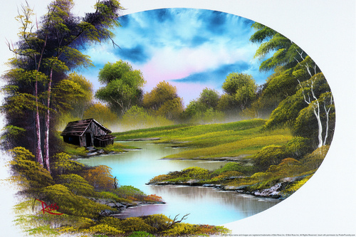 500x333 Bob Ross Lakeside Cabin Art Print Painting Poster 12x18 - Bob Ross Painting Poster