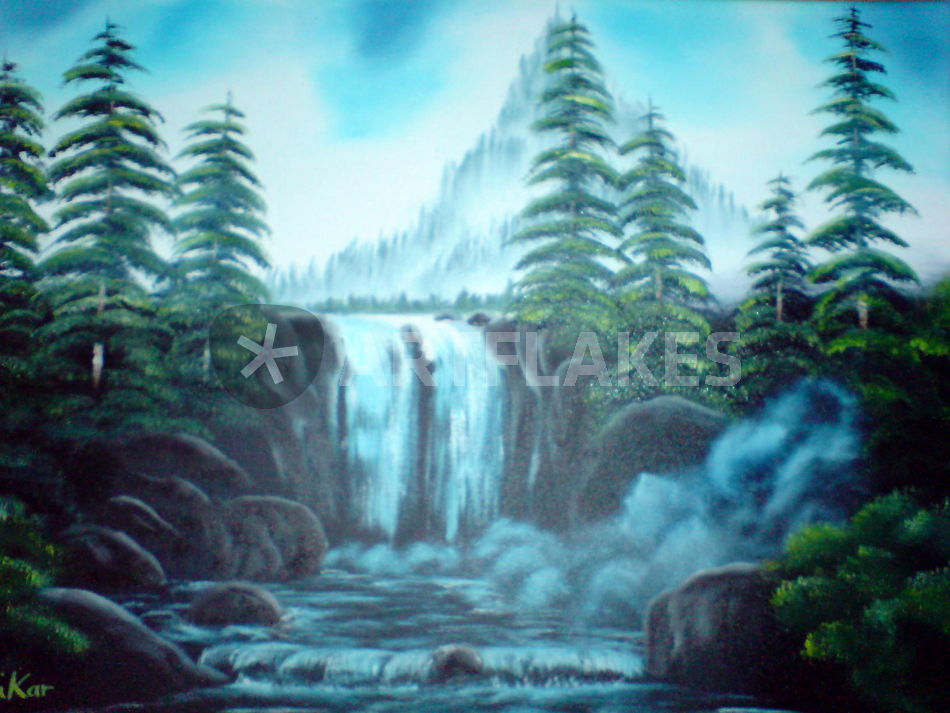 950x713 Wasserfall, Waterfall Nach Bob Ross Painting Art Prints - Bob Ross Painting Poster