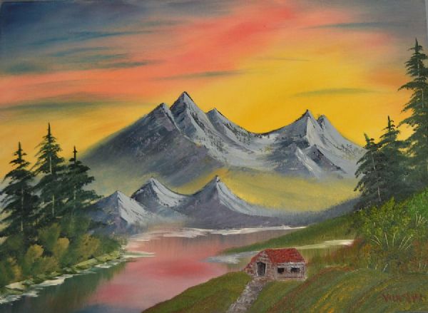 600x439 Bob Ross Mountain - Bob Ross Painting Price Original