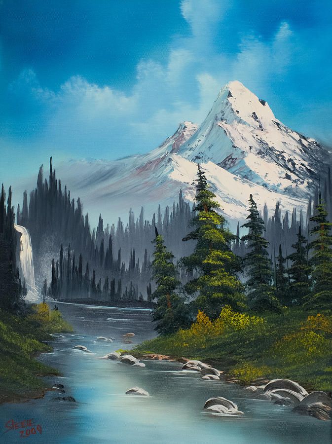 673x900 Cascading Falls Painting By Bob Ross - Bob Ross Painting Price Original