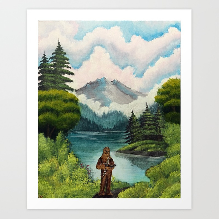 700x700 Mystic Mountain, Kashyyyk (Bob Ross Style Starwars Painting) Art - Bob Ross Painting Print