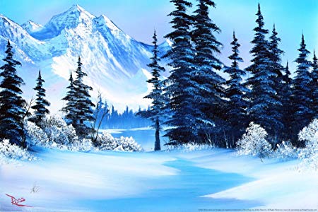 450x300 Bob Ross Winter Mountain Art Print Painting Poster 30x46 Cm - Bob Ross Painting Prints