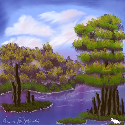 432x432 Cypress Swamp Painting By Anino Ogunjobi Using Gimp (Gimp Paint - Bob Ross Style Of Painting