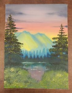 233x300 Bob Ross Style Original Oil Landscape Painting Mountains Pines - Bob Ross Style Painting