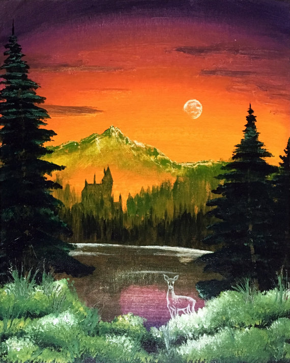 570x713 Black Lake Bob Ross Style Harry Potter Acrylic Painting - Bob Ross Style Painting