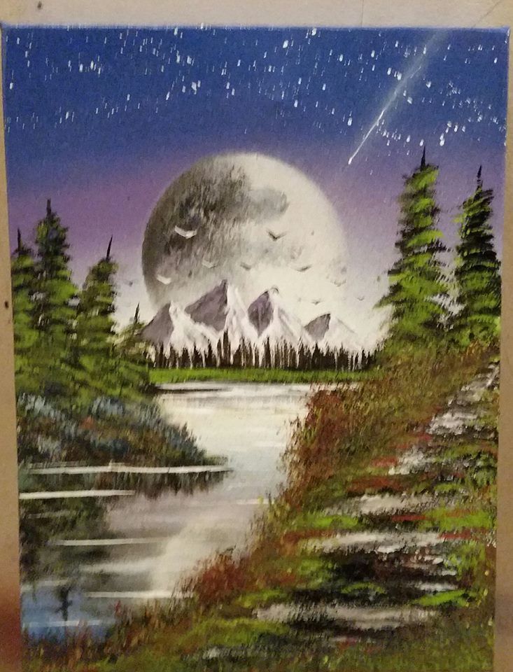 733x960 Bob Ross Style Painting Done With Spray Paint. My Spray Paint - Bob Ross Style Painting