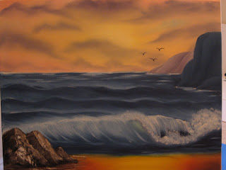 320x240 Hooks, Needles And Brushes Ocean Sunset Bob Ross Style Painting. - Bob Ross Style Painting