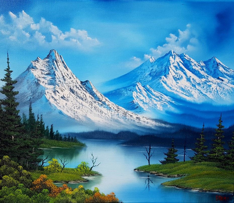 931x807 Bob Ross Style Painting With Lots And Lots Of Mountains - Bob Ross Style Painting