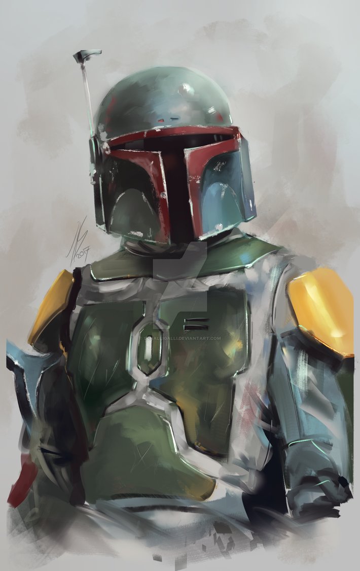 710x1124 Boba Fett Portrait Painting Sketch By Schalligalli - Boba Fett Painting