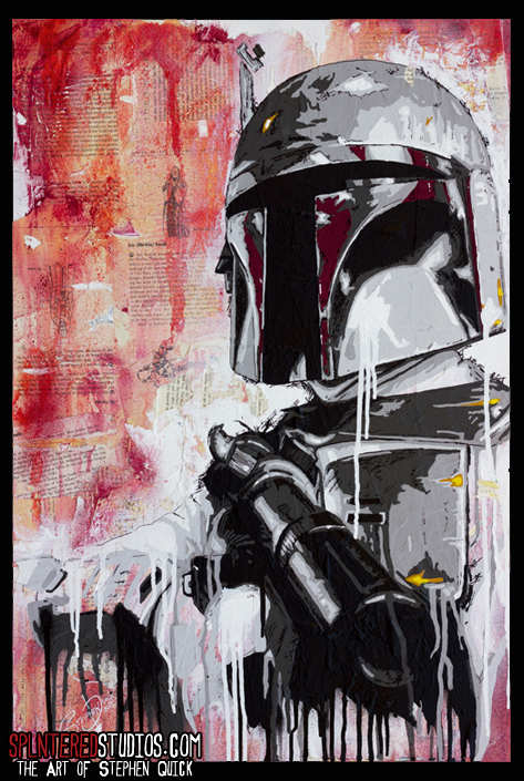 473x705 Boba Fett Acrylic And Spray Paint On Collage Canvas Painting - Boba Fett Painting