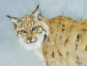 300x227 Original Oil Painting - Bobcat Painting