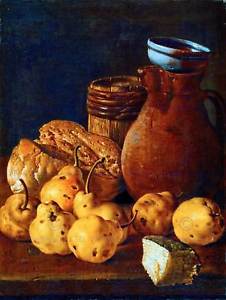 226x300 Painting Still Life Bodegon Bread Pears Cheese Art Print Poster - Bodegon Painting
