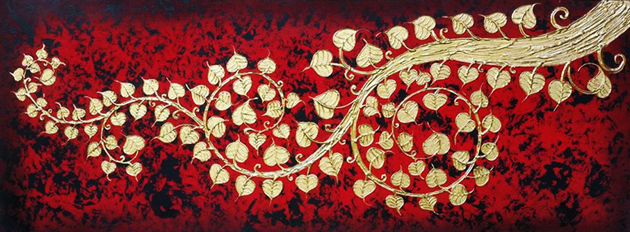 906x335 Oriental Wall Art Bodhi Leaf Branch Famous Asian Artwork Royal - Bodhi Tree Painting