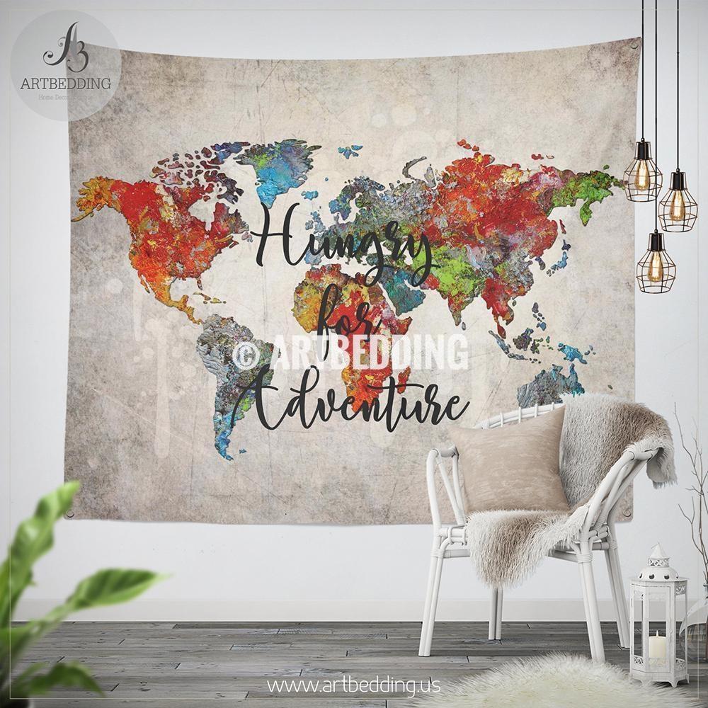 1000x1000 Oil Painting World Map Wall Tapestry, Abstract Adventure World Map - Bohemian Painting