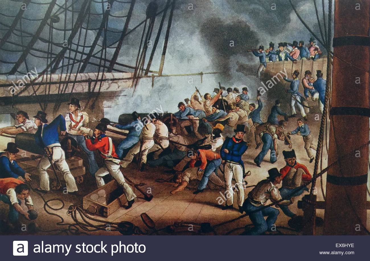 1300x918 Coloured Aquatint Of The Bombardment Of Algiers On The Quarterdeck - Bombardment Of Algiers Painting