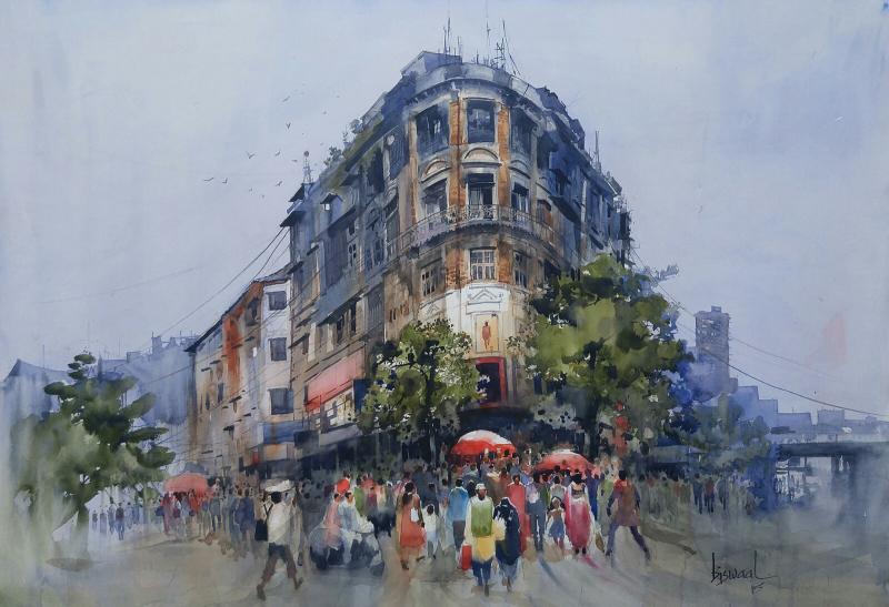800x547 Bombay Village Iii By Artist Bijay Biswaal Cityscape Art - Bombay Painting