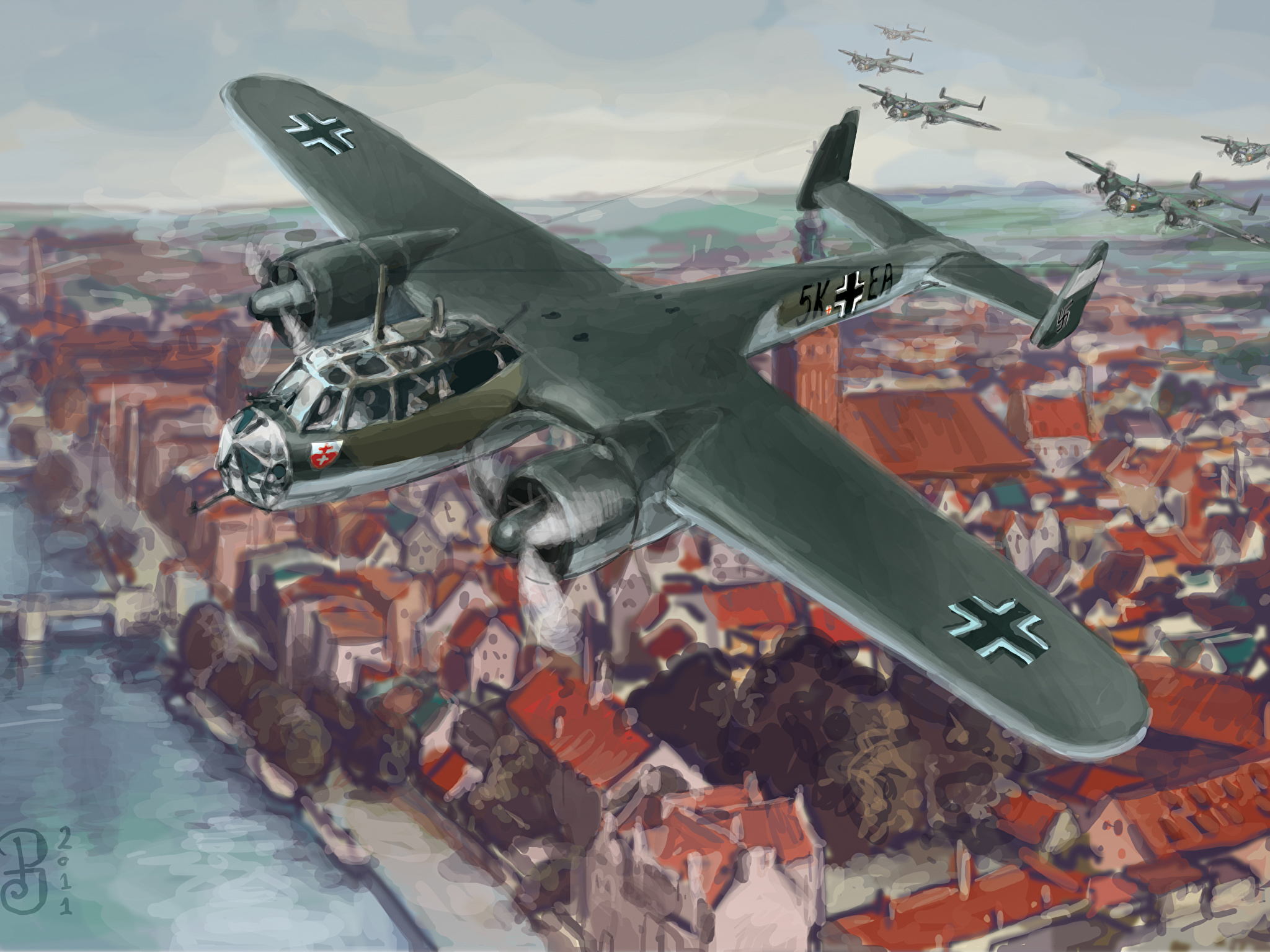 2048x1536 Image Aviation Airplane Dornier Do 17 Painting Art Bomber 2048x1536 - Bomber Painting