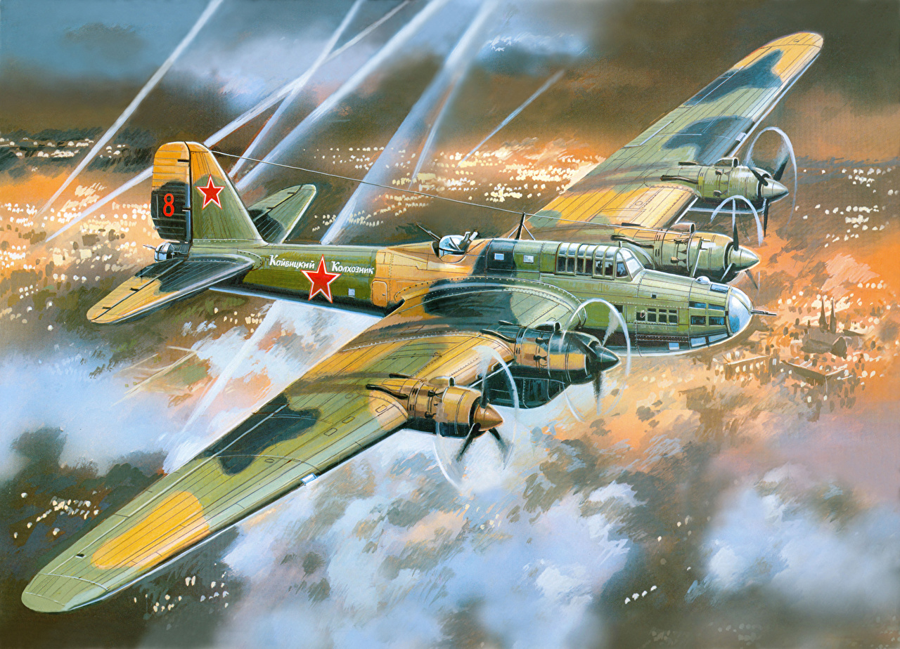 1280x924 Wallpaper Aviation Airplane Pe 8m 82 Bomber Painting Art Flight - Bomber Painting