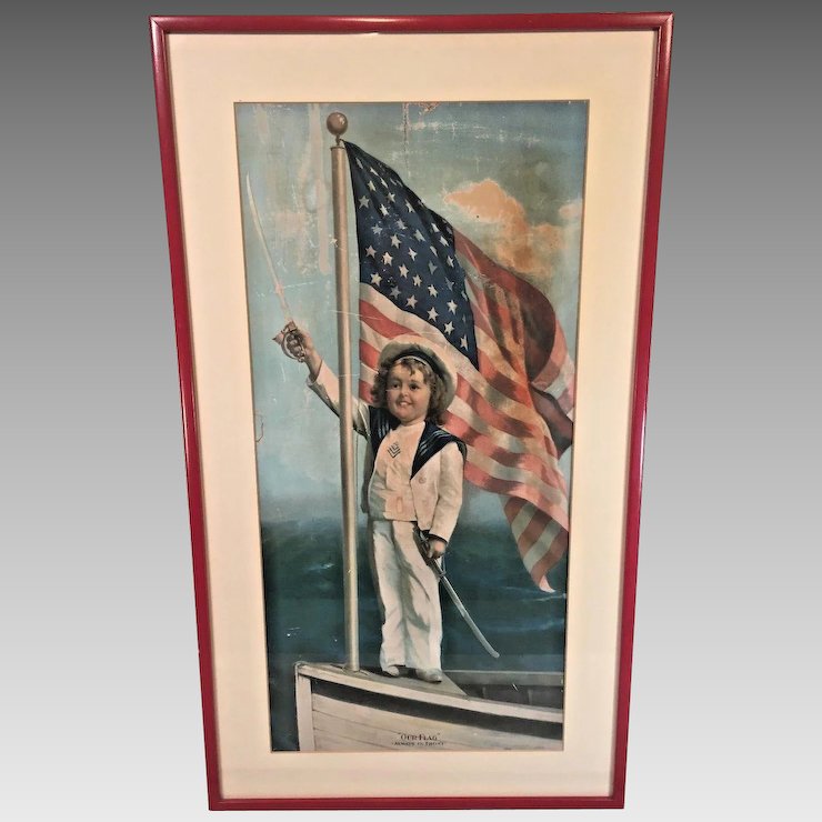 740x740 Antique Victorian Or Wwi Bond Painting Entitled Our Flag, Always - Bond Painting