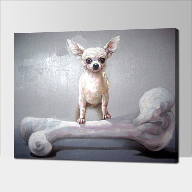 640x640 Hand Painted Lovely Dog And Big Bone Oil Painting On Canvas Modern - Bone Painting
