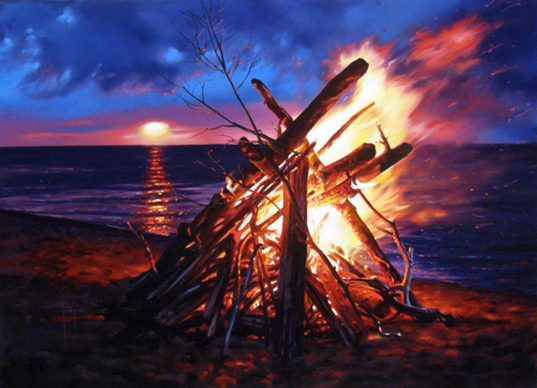 537x388 Bonfire On Harrison Lake. I Couldn'T Imagine Never Having - Bonfire Painting