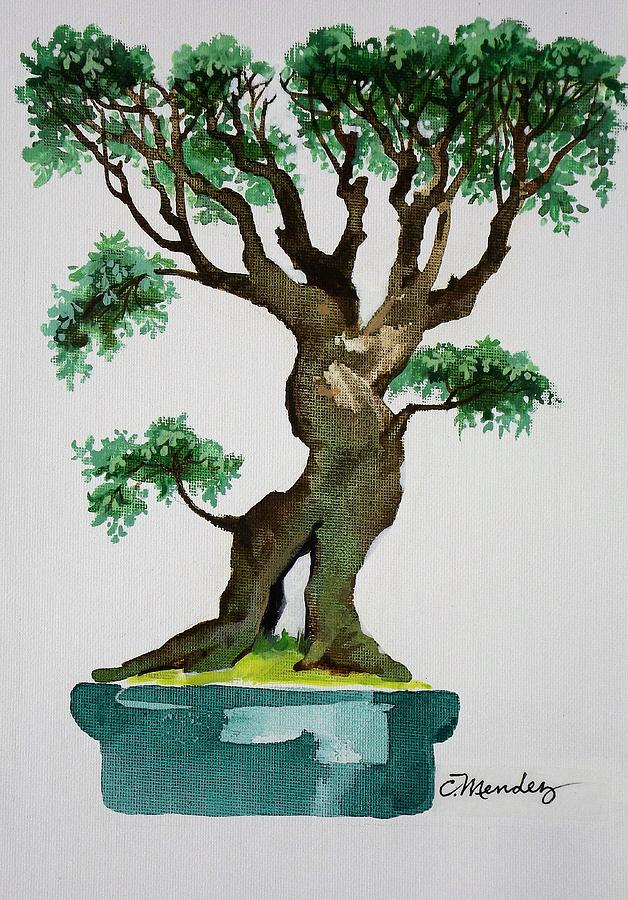 628x900 Bonsai Split Trunk Painting By Charles Mendez - Bonsai Painting