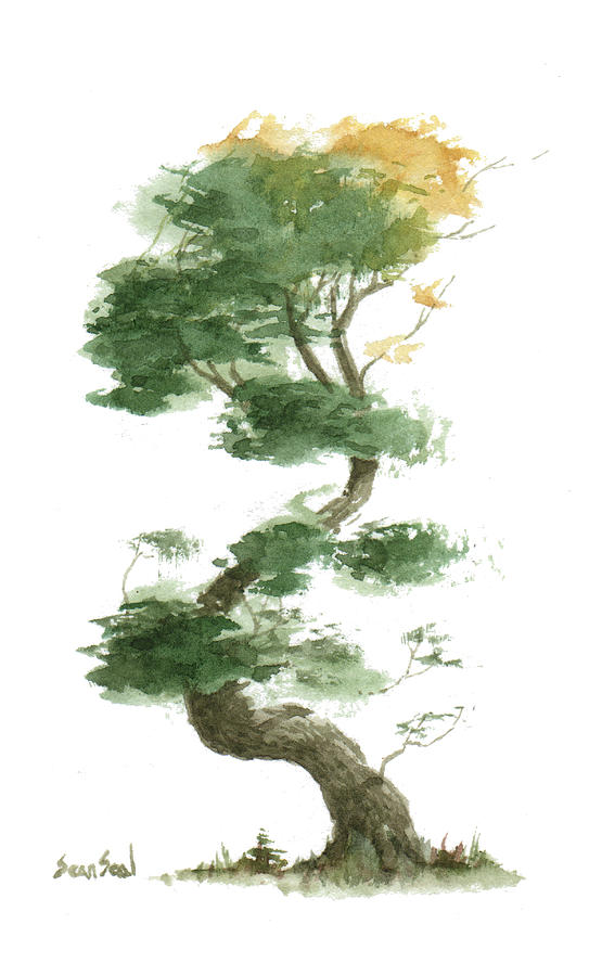 555x900 Little Tree 9 Painting By Sean Seal - Bonsai Painting