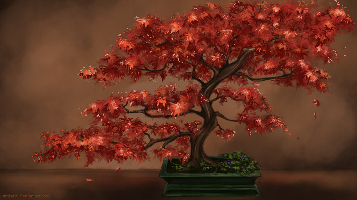 1191x670 Maple Bonsai Painting By Umisaru - Bonsai Painting