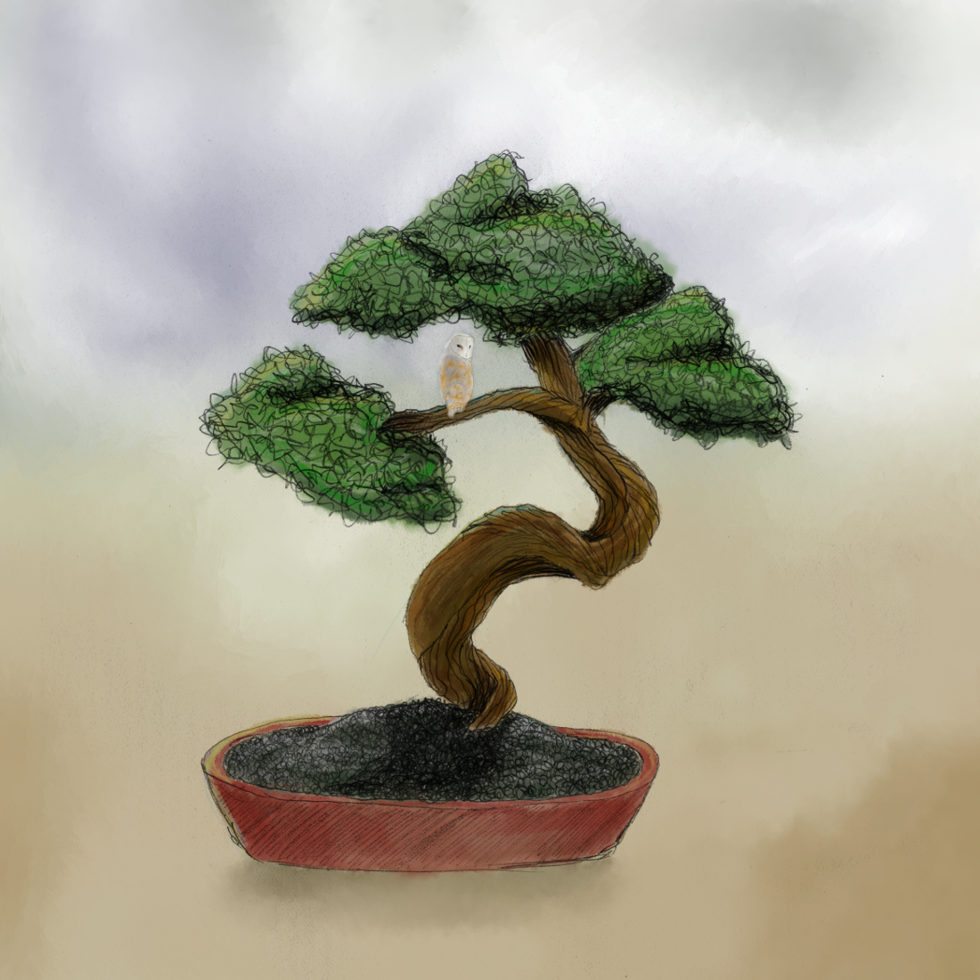 1100x1100 Bonsai By Benalene - Bonsai Tree Painting