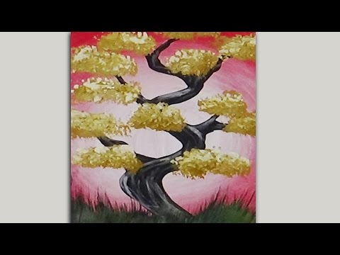 480x360 Mini Acrylic Painting - Bonsai Tree Painting