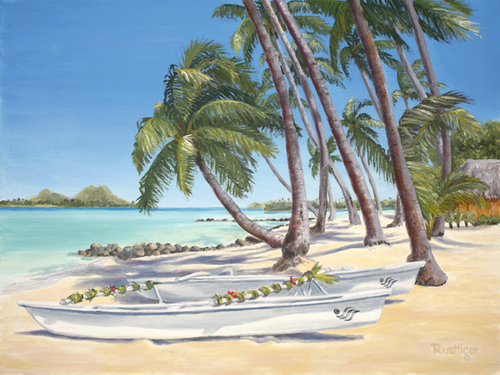 500x375 Seascape Oil Paintings Bora Bora Beach By Elaine Ruettiger - Bora Bora Painting