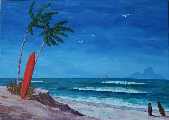 565x403 Surfing Bora Bora Painting By Bob Phillips - Bora Bora Painting