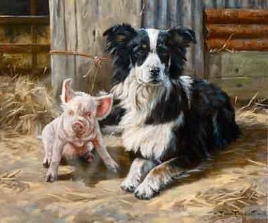 380x316 Border Collie Paintings In Farmyard Animal Paintings - Border Collie Painting