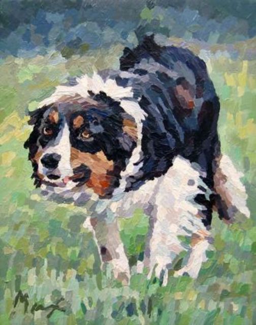 504x640 George Max Artwork Border Collie Original Painting Oil Dogs Art - Border Collie Painting