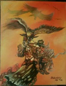 230x300 Boris Vallejo Style Painting Barbarian Couple Under Attack By - Boris Vallejo Painting