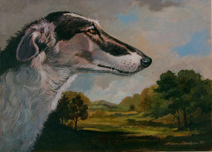900x646 Borzoi Russian Wolfhound Painting By Alan Carlson - Borzoi Painting