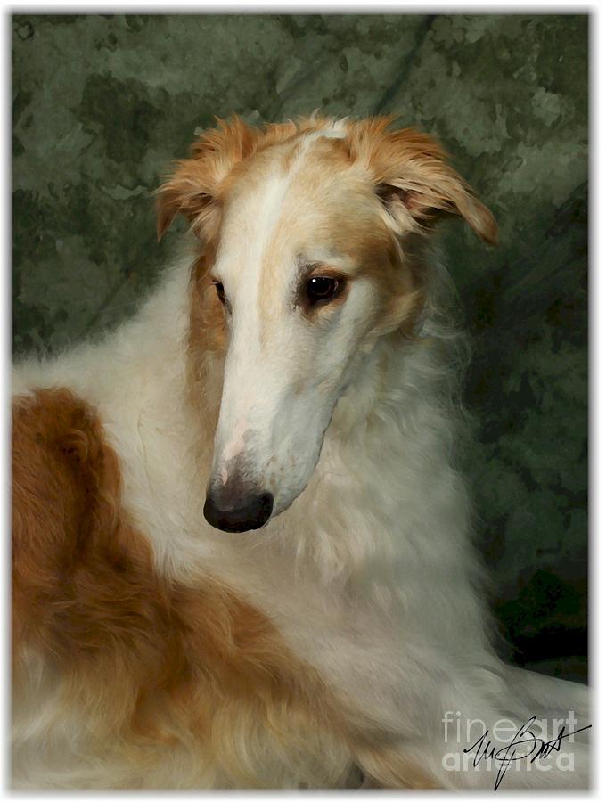 680x900 Borzoi White And Gold Digital Art By Maxine Bochnia - Borzoi Painting
