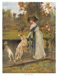 227x300 Borzoi Hound Fox Terrier Victorian Lady Dog Art Print Borzoi - Borzoi Painting