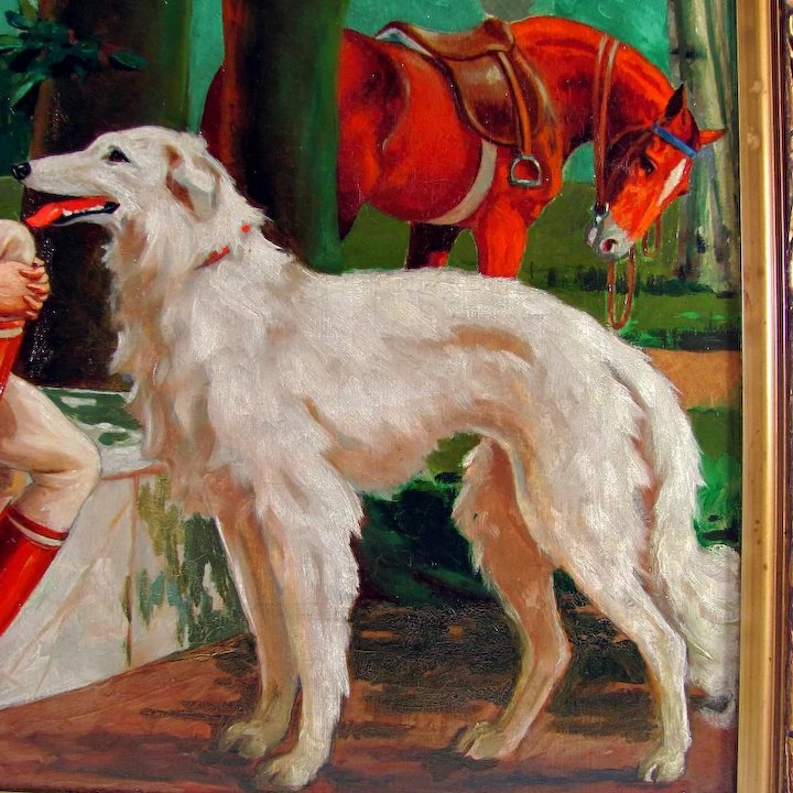720x720 Stunning Art Deco Equestrian Lady, Borzoi Dog Amp Horse, Painting - Borzoi Painting
