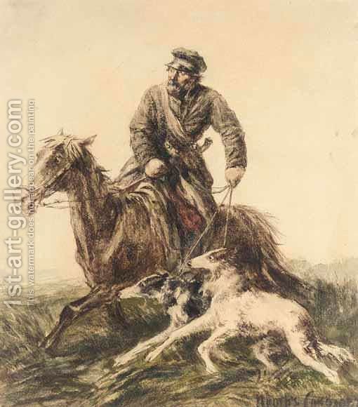 510x580 The Huntsman With Two Borzoi Pyotr Fyodorovich Sokolov - Borzoi Painting