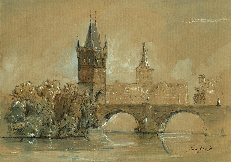 900x632 Prague Charles Bridge Painting Painting By Juan Bosco - Bosco Painting