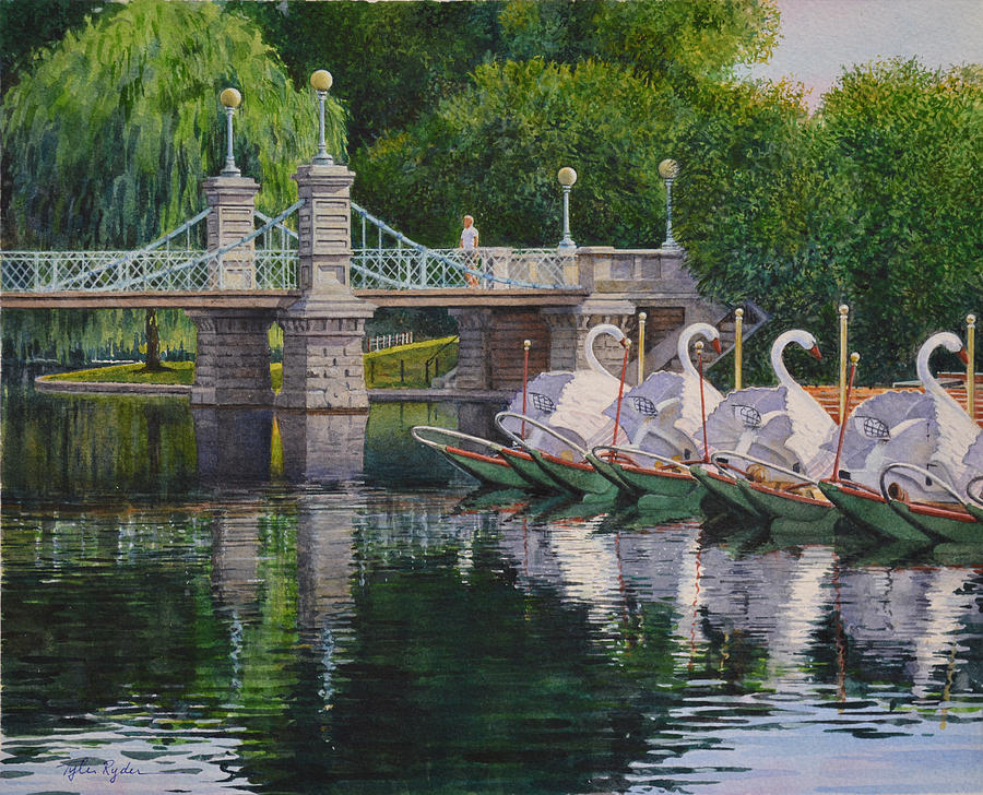 900x728 Swan Boats Boston Common Painting By Tyler Ryder - Boston Common Painting