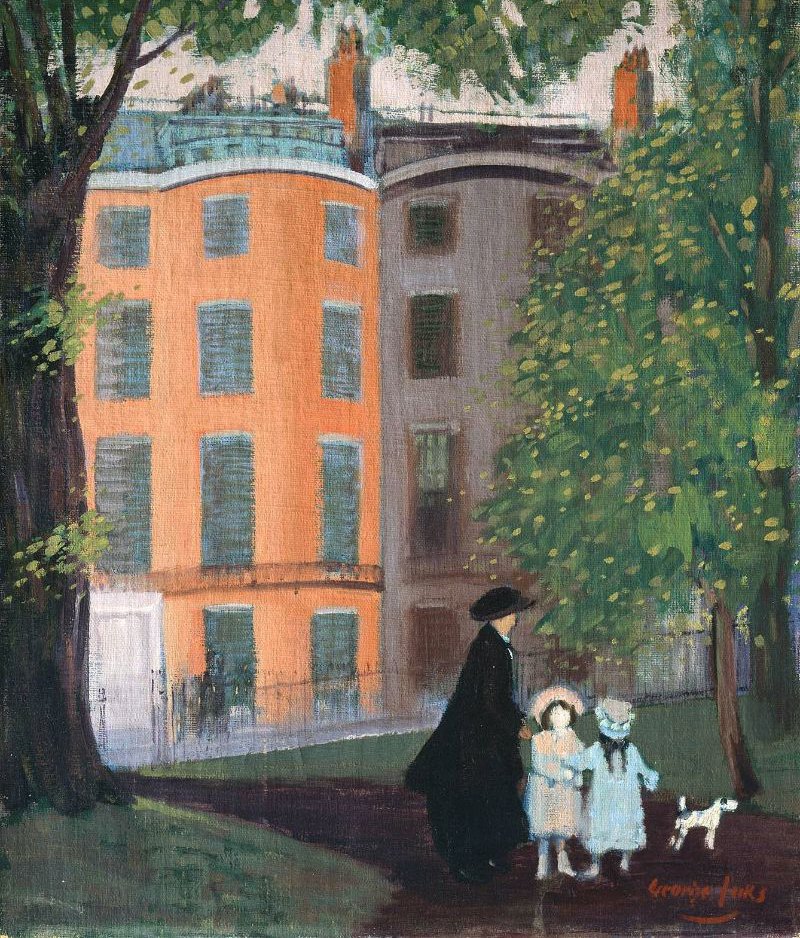800x938 View Of Beacon Street From Boston Common 1923 Painting George - Boston Common Painting