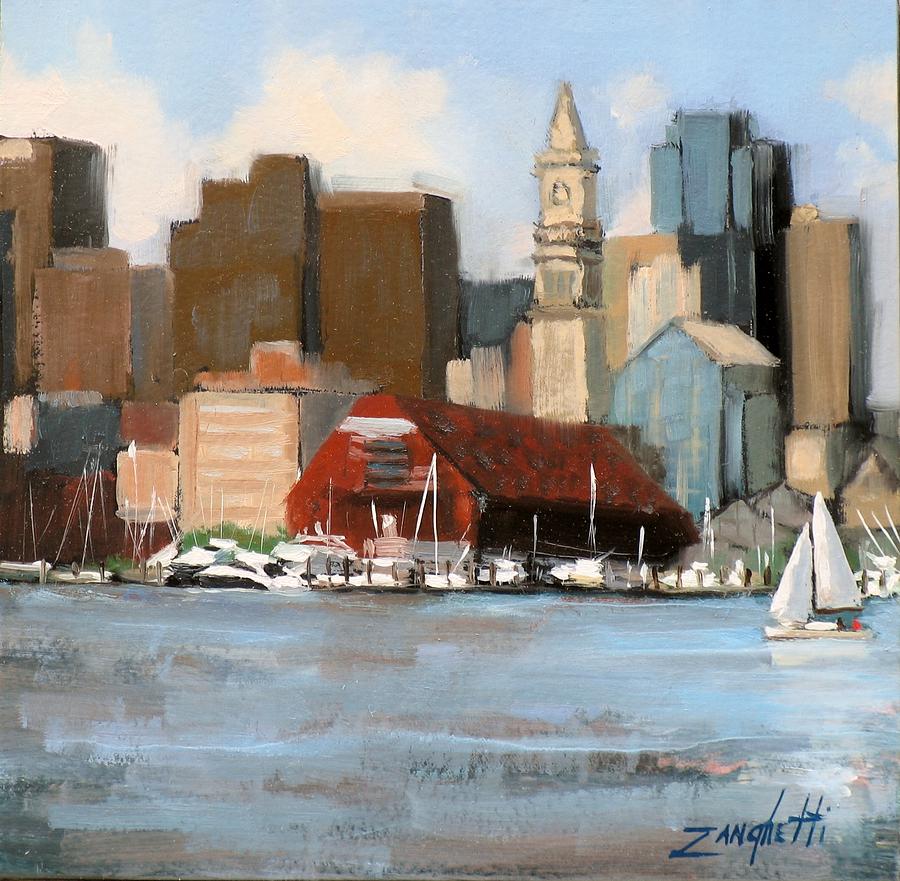 900x881 Boston Harbor Painting By Laura Lee Zanghetti - Boston Harbor Painting